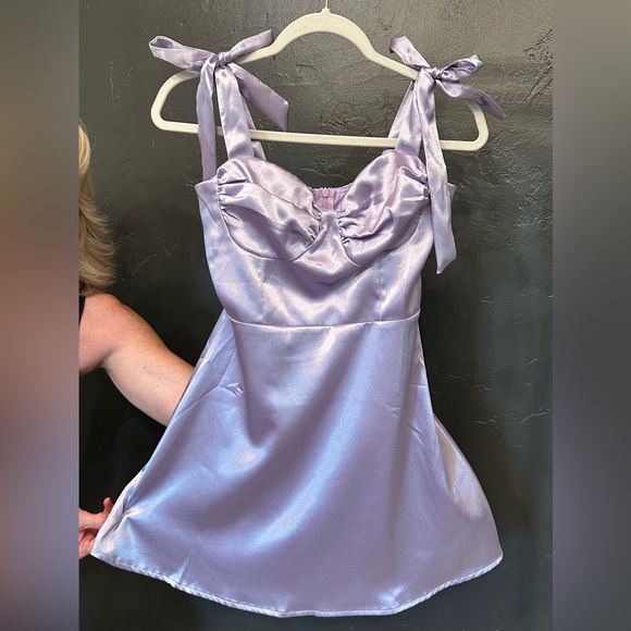 Lucy in the Sky Dresses & Skirts - Lucy in the Sky Satin Tie-Shoulder Slip Dress - Lavender Purple